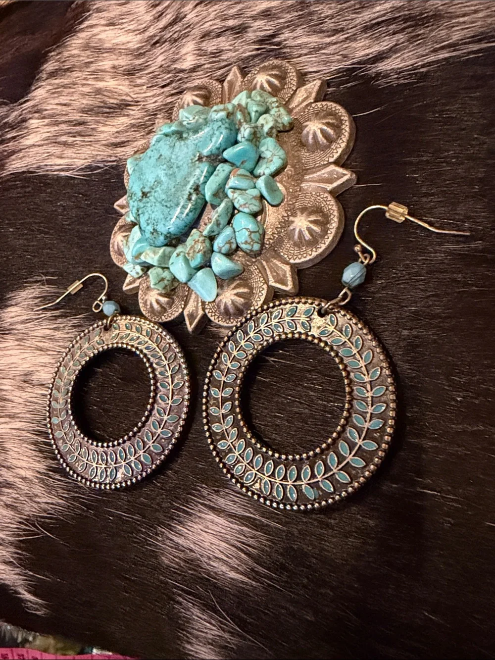 Turquoise-Accent Metal Hoop Earrings